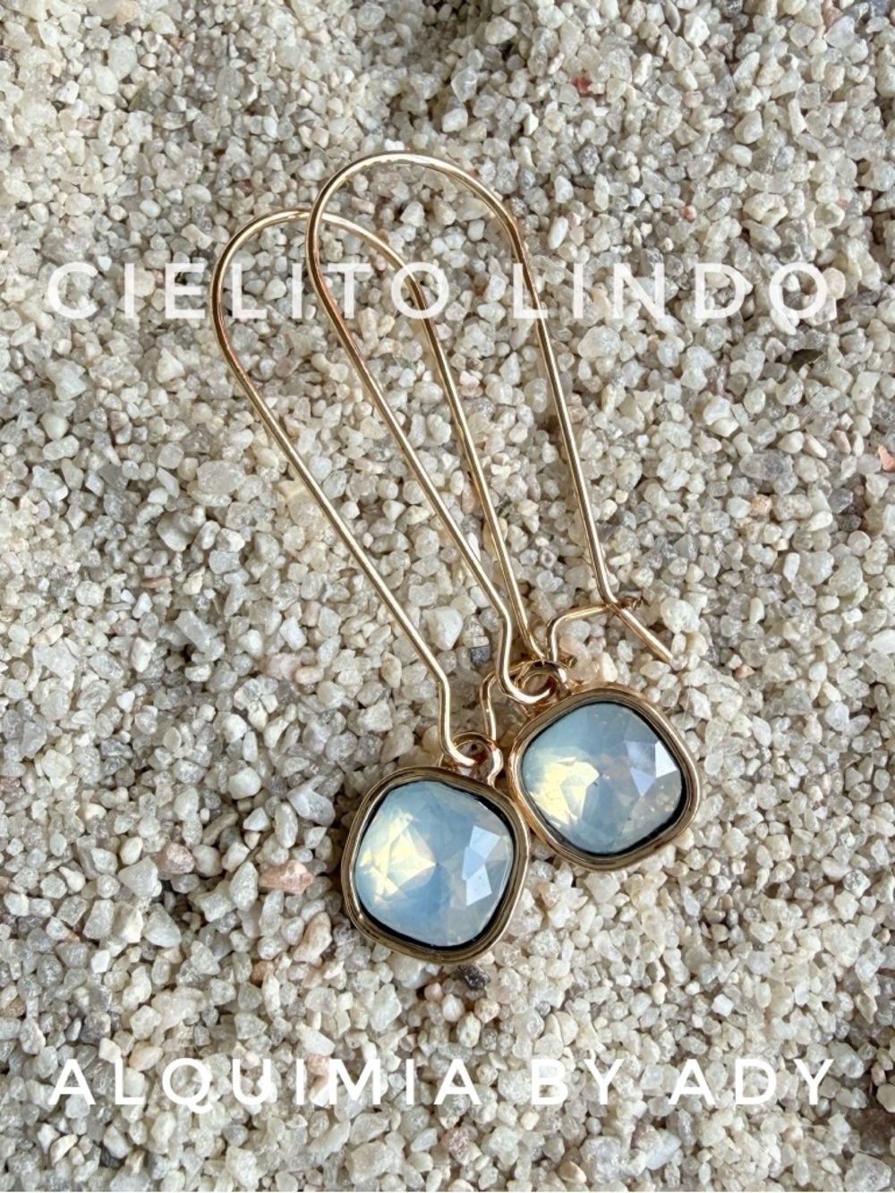 MOONSTONE + 🪬+Gold Drop Earrings with Opalescent Blue-Green Stones